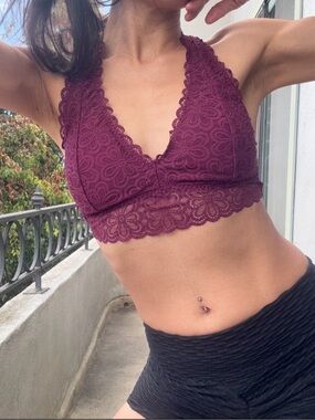 Y2K Plum Floral Lace Padded Racerback Bralette 💜 Coquette Fairycore Boho Top